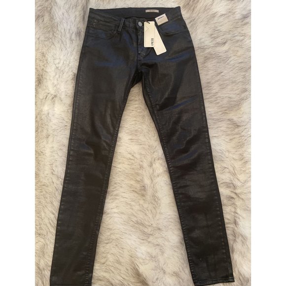 NWT Reiko Nelly Enduction Womens Skinny Fit Jeans Black Leather Look Jaggings 27